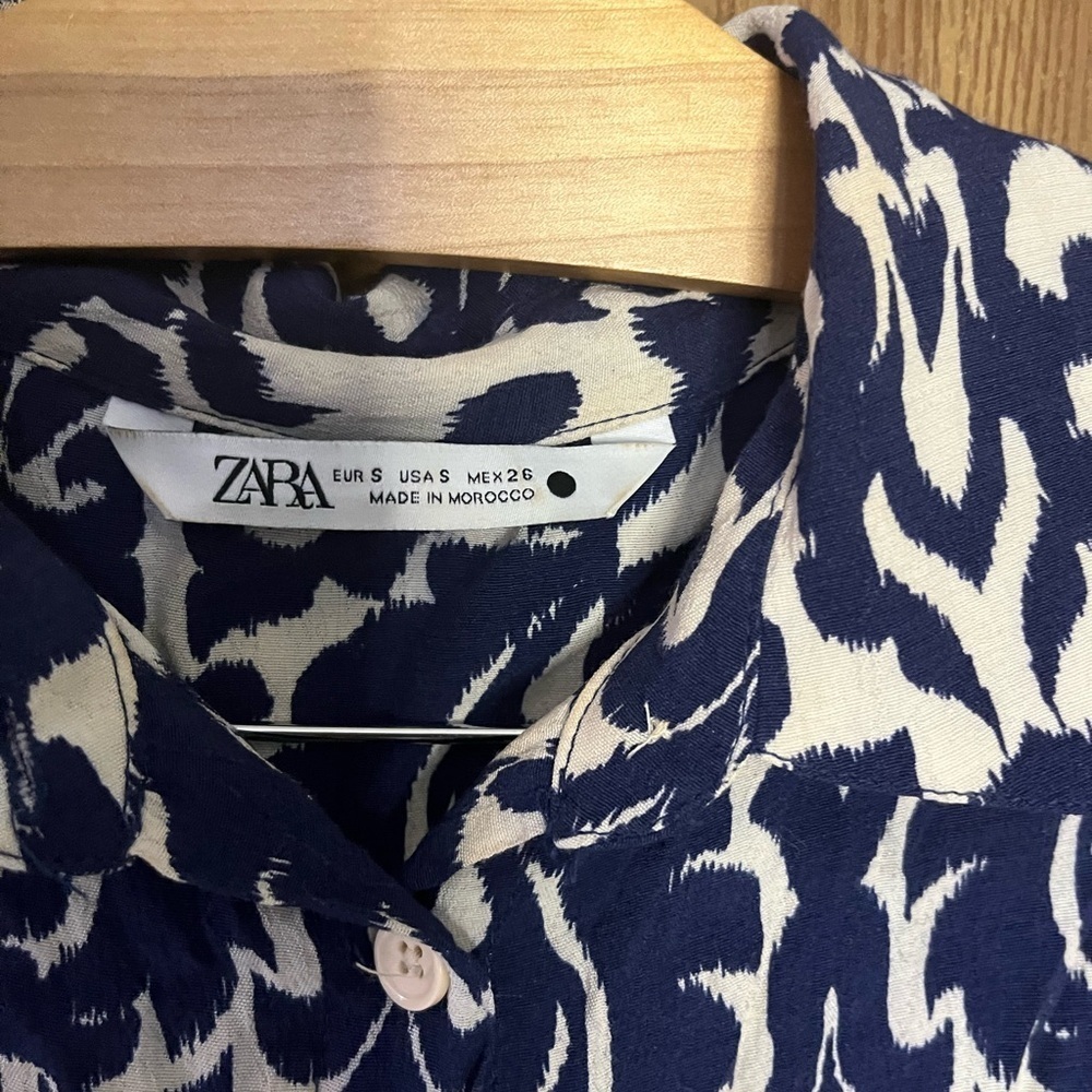 Zara White and Blue Sheath Dress 3/4 Sleeve Crew Neck - Picture 7 of 13